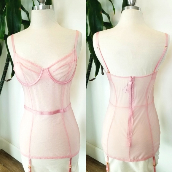 Victoria's Secret Other - Victoria's Secret Very Sexy Pink Sheer Mesh Lace Garter Lingerie Dress NWT
